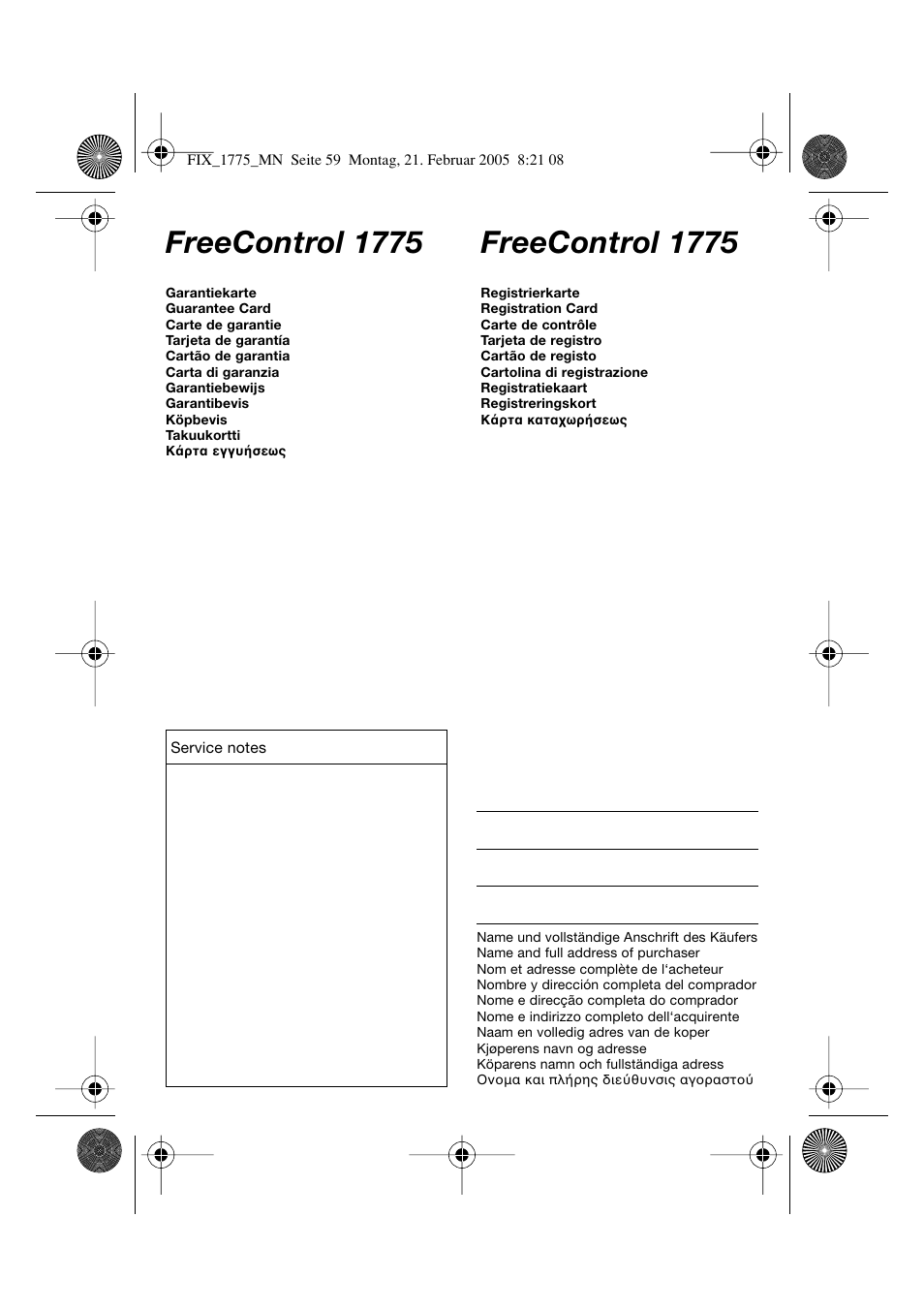 Freecontrol 1775 | Braun 1775 Free Control User Manual | Page 58 / 59