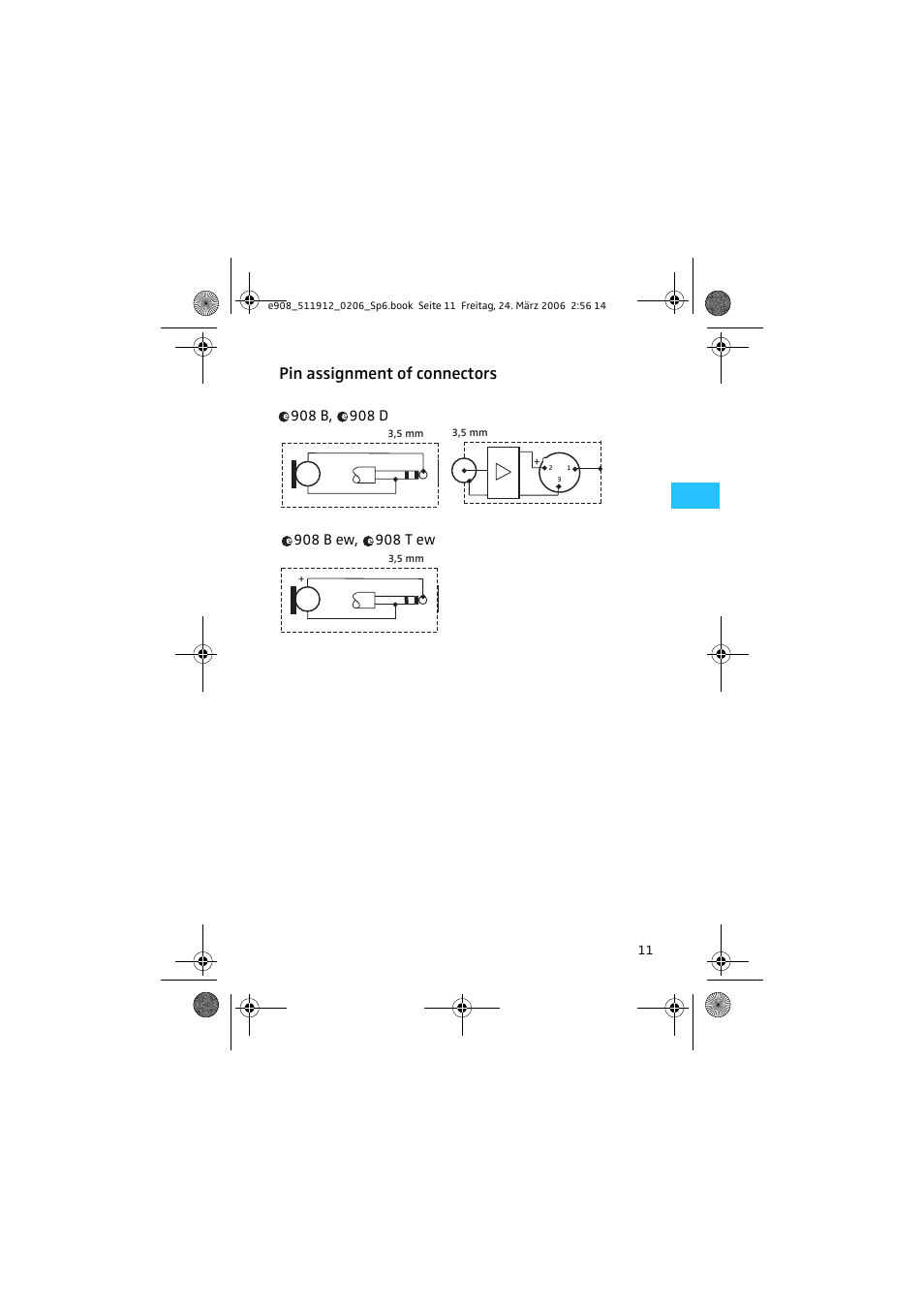 Pin assignment of connectors | Sennheiser EVOLUTION E908 User Manual | Page 10 / 14