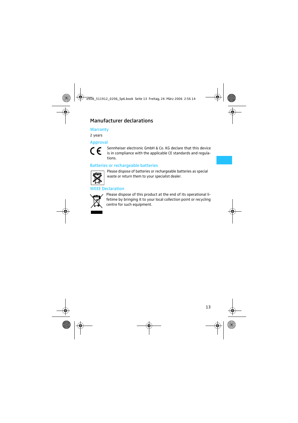 Manufacturer declarations | Sennheiser EVOLUTION E908 User Manual | Page 12 / 14