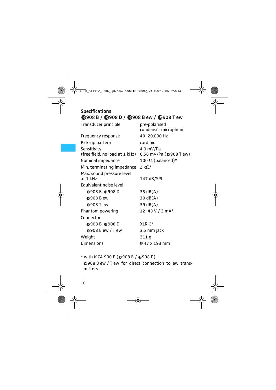 Sennheiser EVOLUTION E908 User Manual | Page 9 / 14