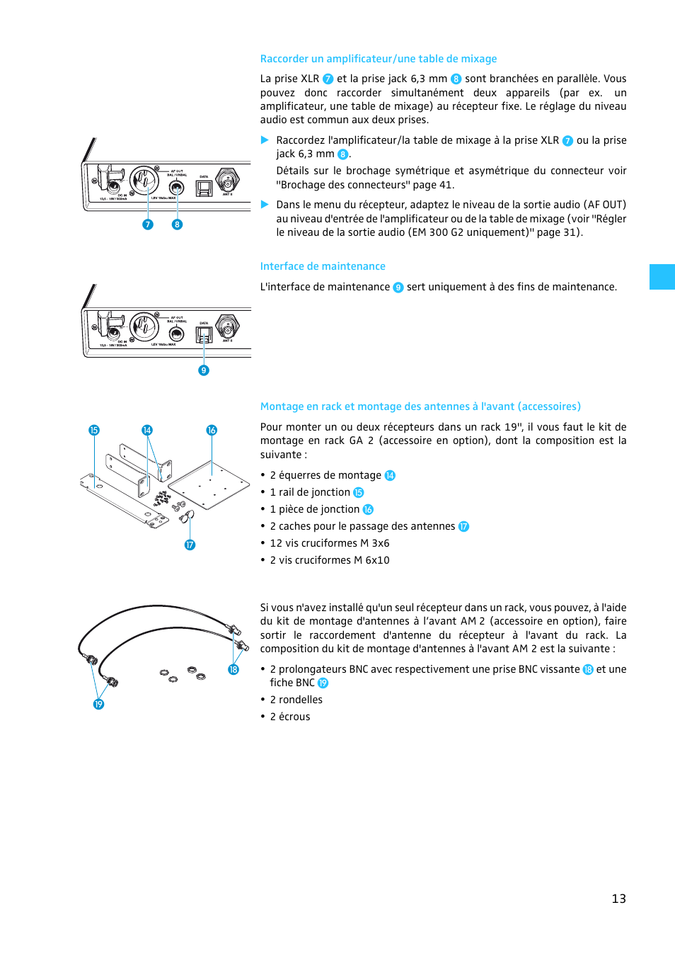 Raccorder un amplificateur/une table de mixage, Interface de maintenance | Sennheiser EW 300 G2 User Manual | Page 103 / 180
