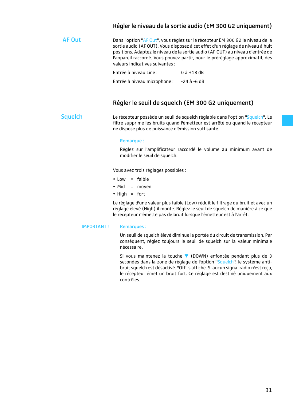 Régler le seuil de squelch (em 300 g2 uniquement) | Sennheiser EW 300 G2 User Manual | Page 121 / 180