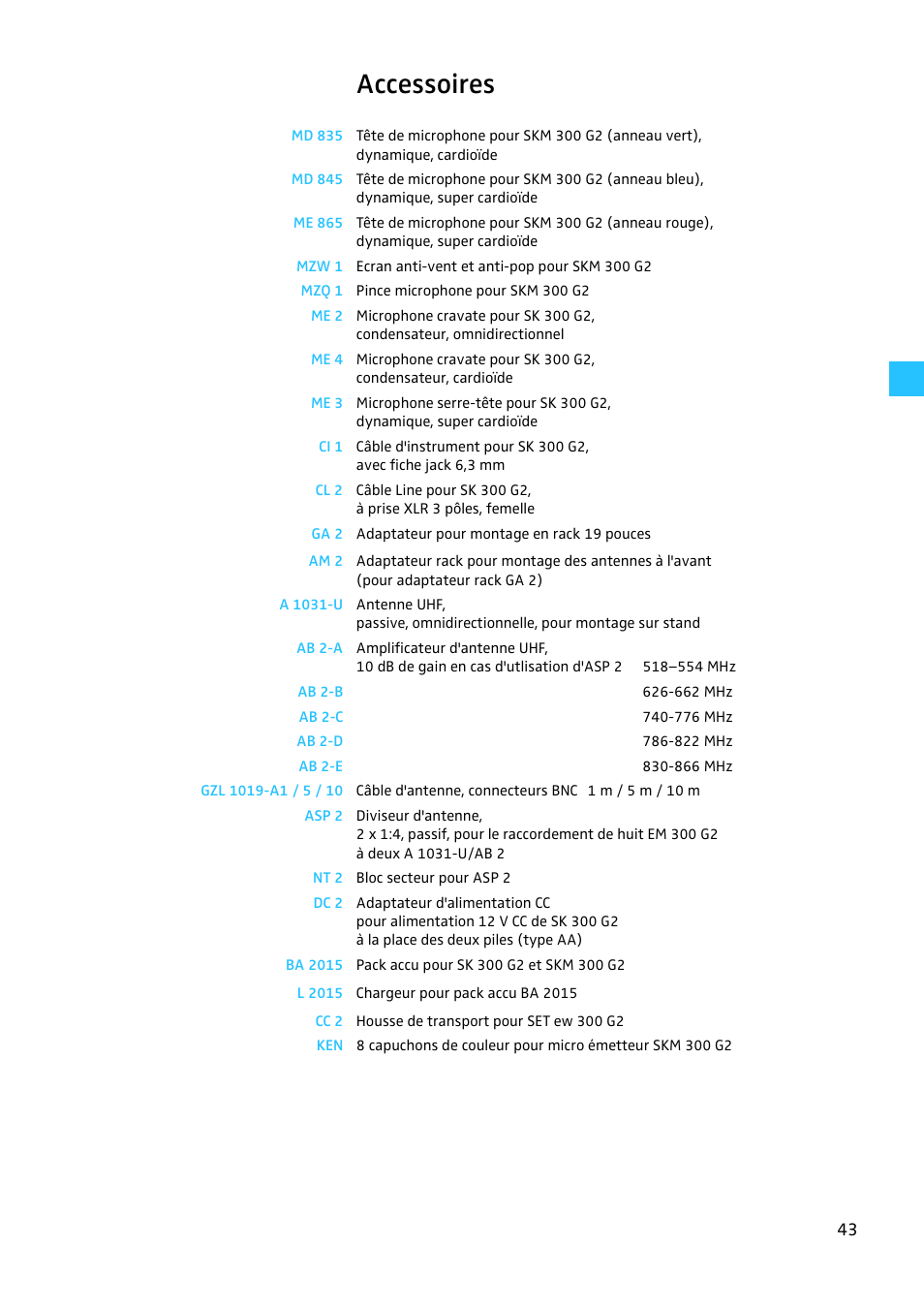 Accessoires | Sennheiser EW 300 G2 User Manual | Page 133 / 180