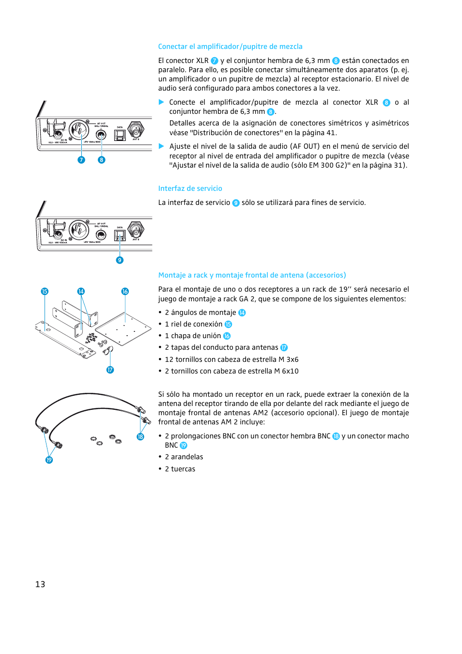 Conectar el amplificador/pupitre de mezcla, Interfaz de servicio | Sennheiser EW 300 G2 User Manual | Page 148 / 180