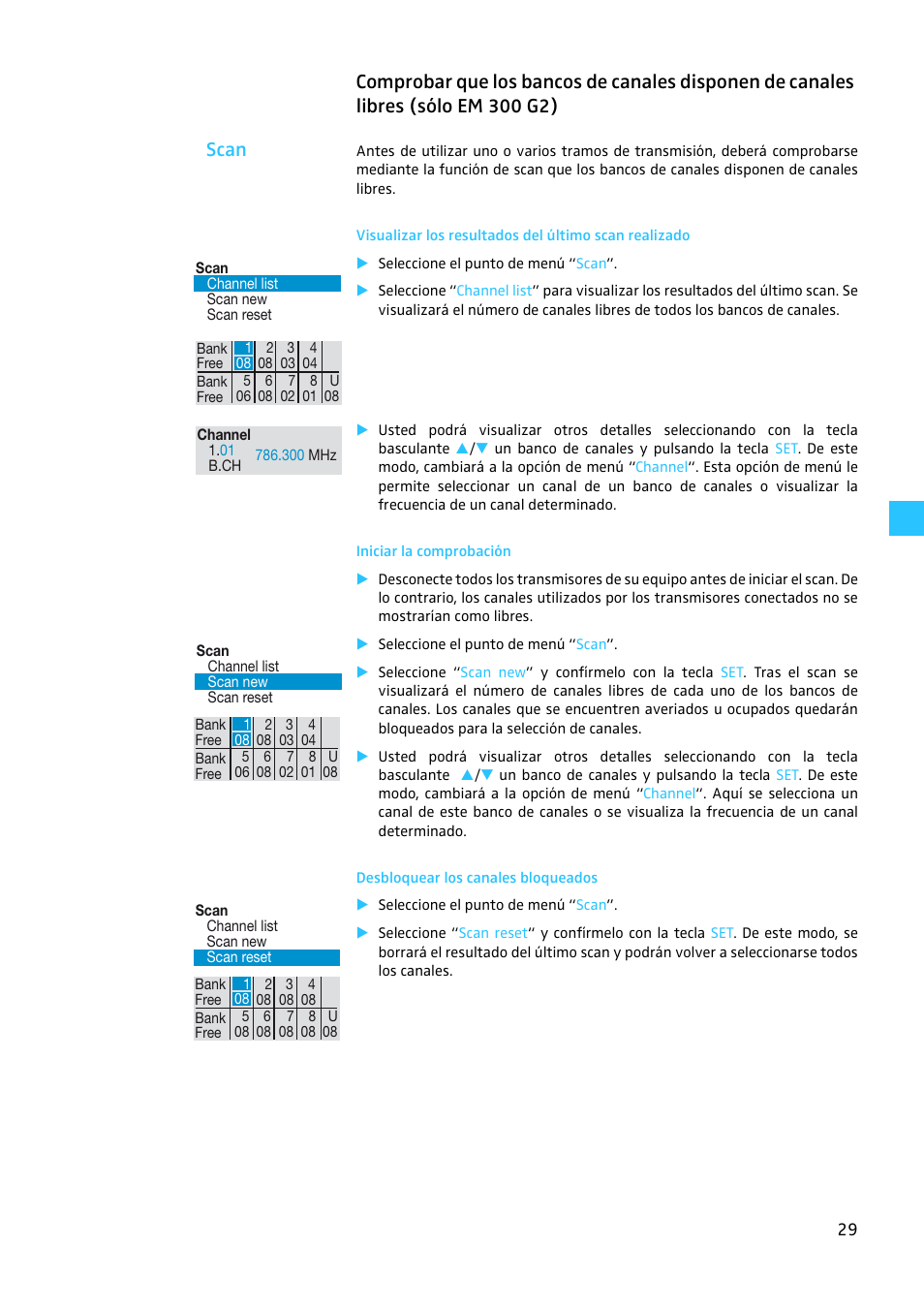 Iniciar la comprobación, Desbloquear los canales bloqueados | Sennheiser EW 300 G2 User Manual | Page 164 / 180