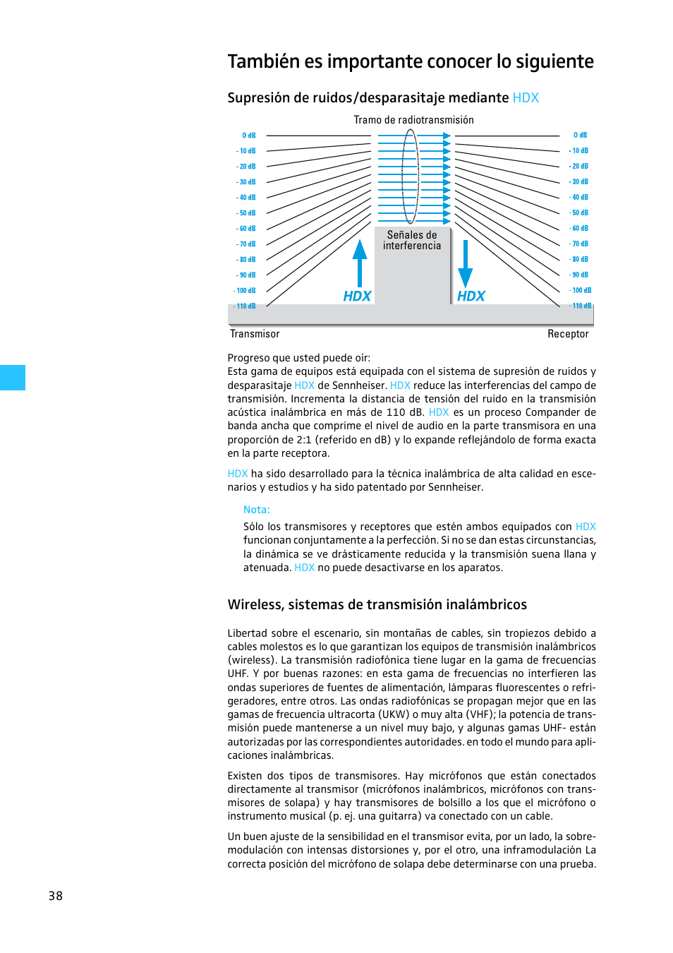 También es importante conocer lo siguiente, Supresión de ruidos/desparasitaje mediante hdx, Wireless, sistemas de transmisión inalámbricos | Sennheiser EW 300 G2 User Manual | Page 173 / 180
