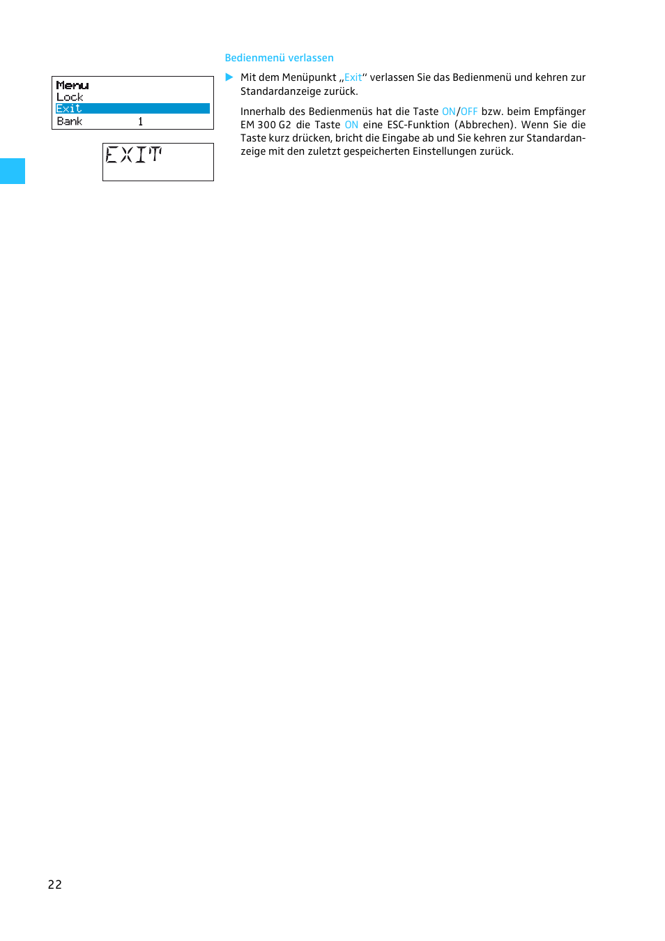Bedienmenü verlassen | Sennheiser EW 300 G2 User Manual | Page 22 / 180