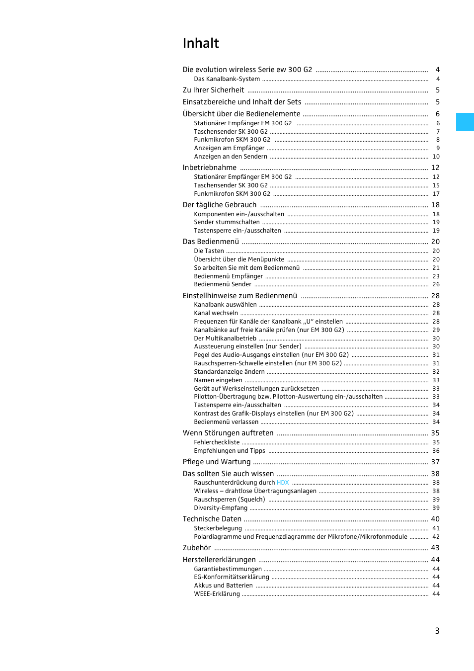Inhalt | Sennheiser EW 300 G2 User Manual | Page 3 / 180