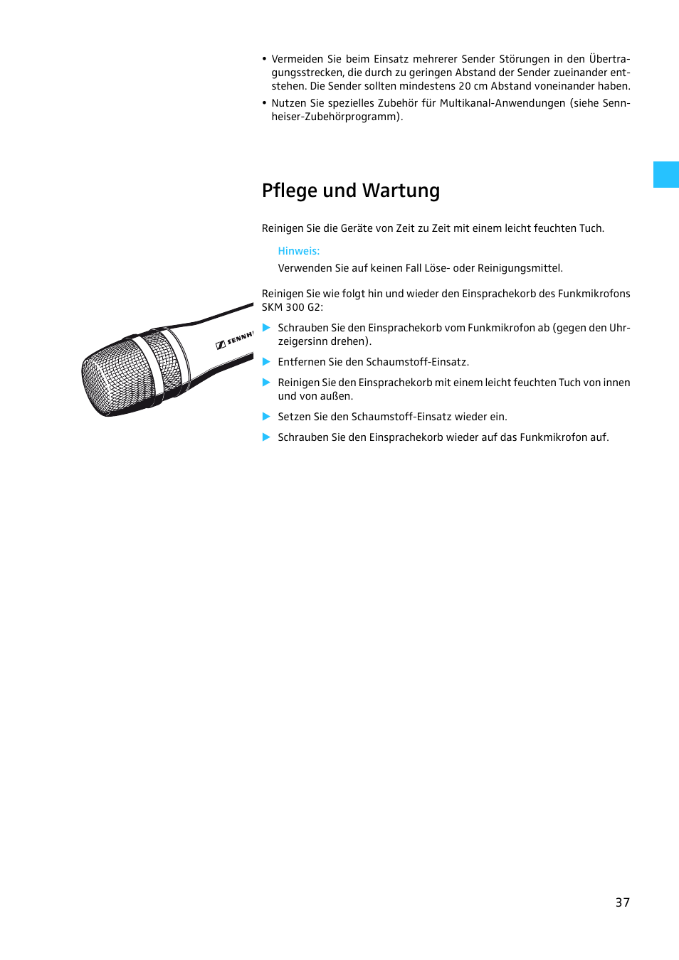 Pflege und wartung | Sennheiser EW 300 G2 User Manual | Page 37 / 180