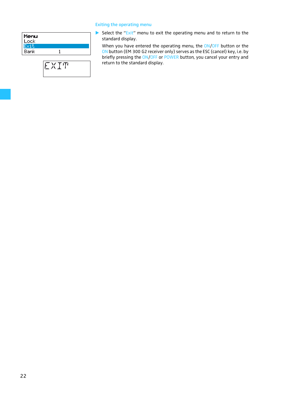Exiting the operating menu | Sennheiser EW 300 G2 User Manual | Page 67 / 180