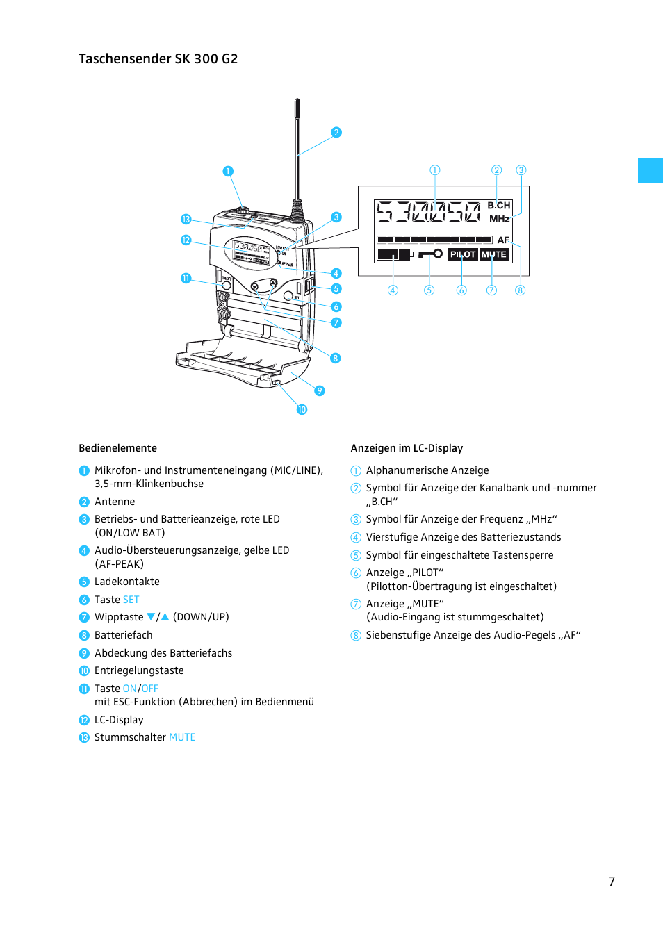 Taschensender sk 300 g2 | Sennheiser EW 300 G2 User Manual | Page 7 / 180