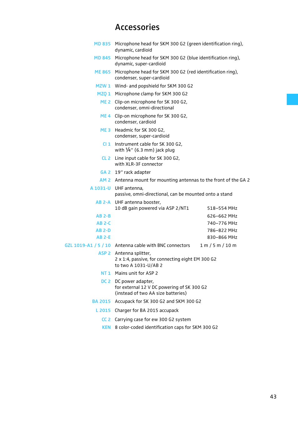 Accessories | Sennheiser EW 300 G2 User Manual | Page 88 / 180