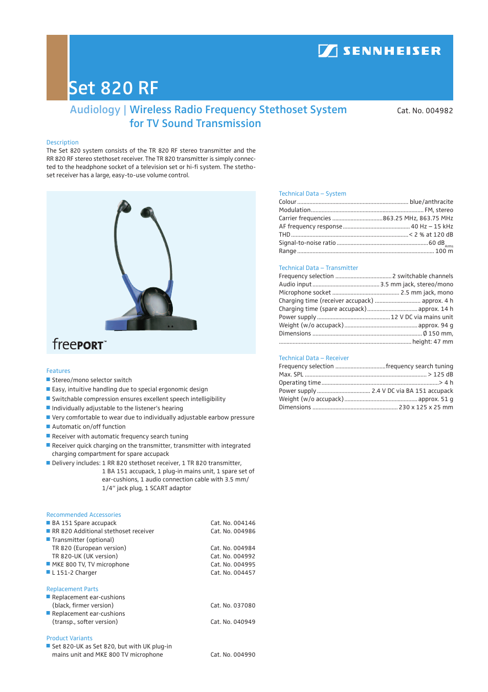 Sennheiser SET 820 RF User Manual | 1 page