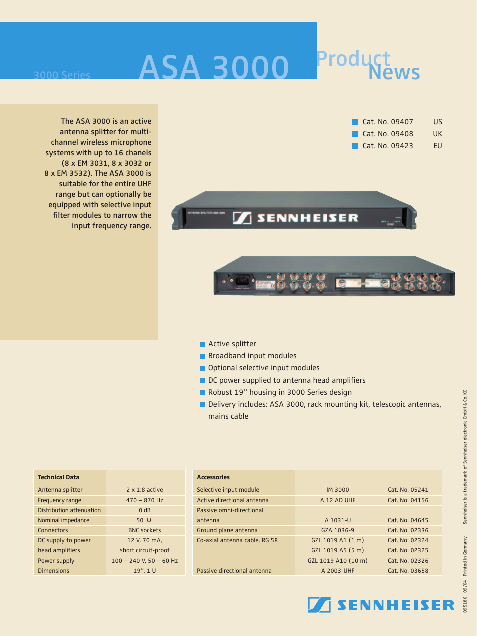 Sennheiser ASA 3000 User Manual | 2 pages