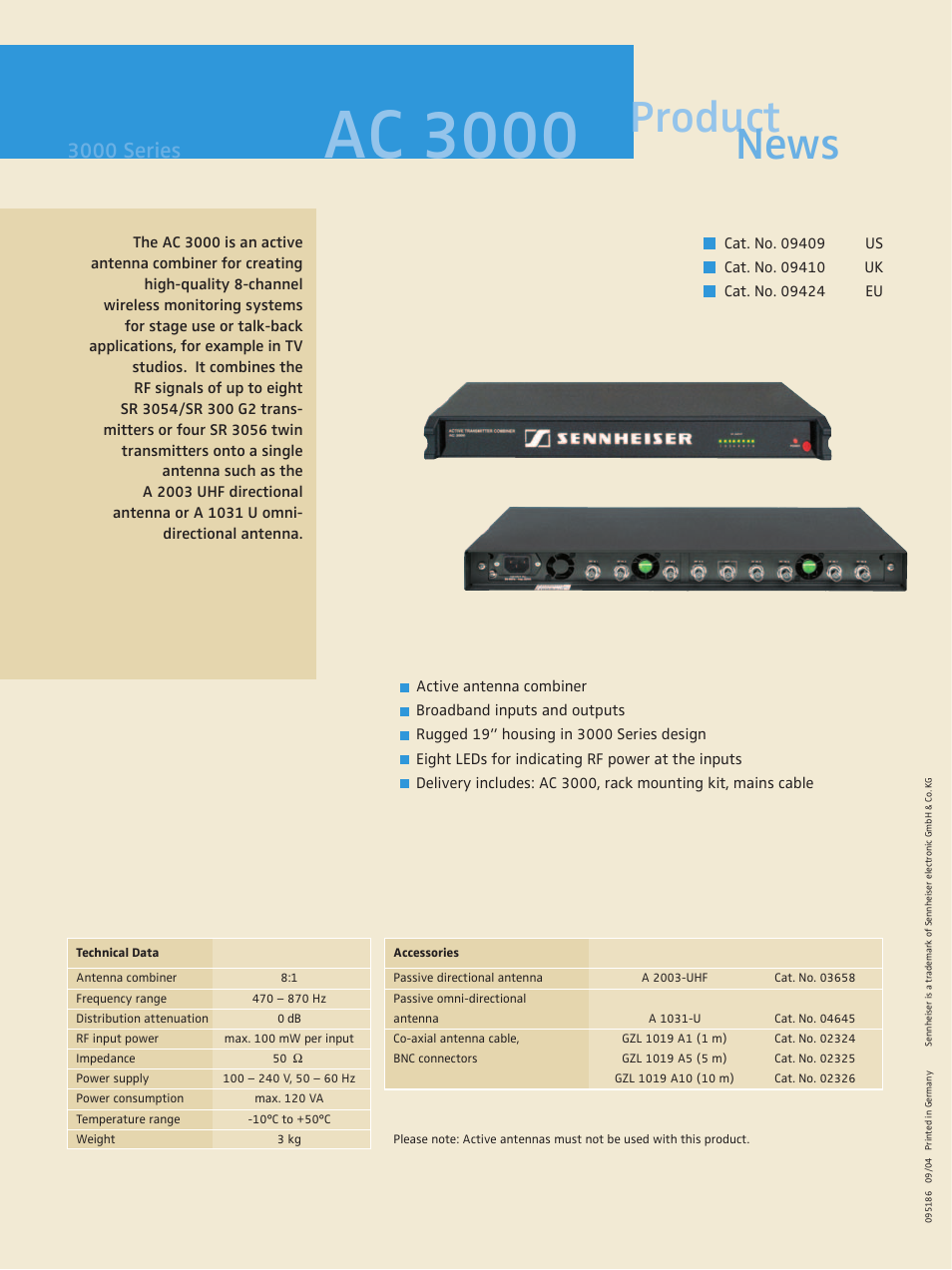 Ac 3000, Product news, 3000 series | Sennheiser ASA 3000 User Manual | Page 2 / 2