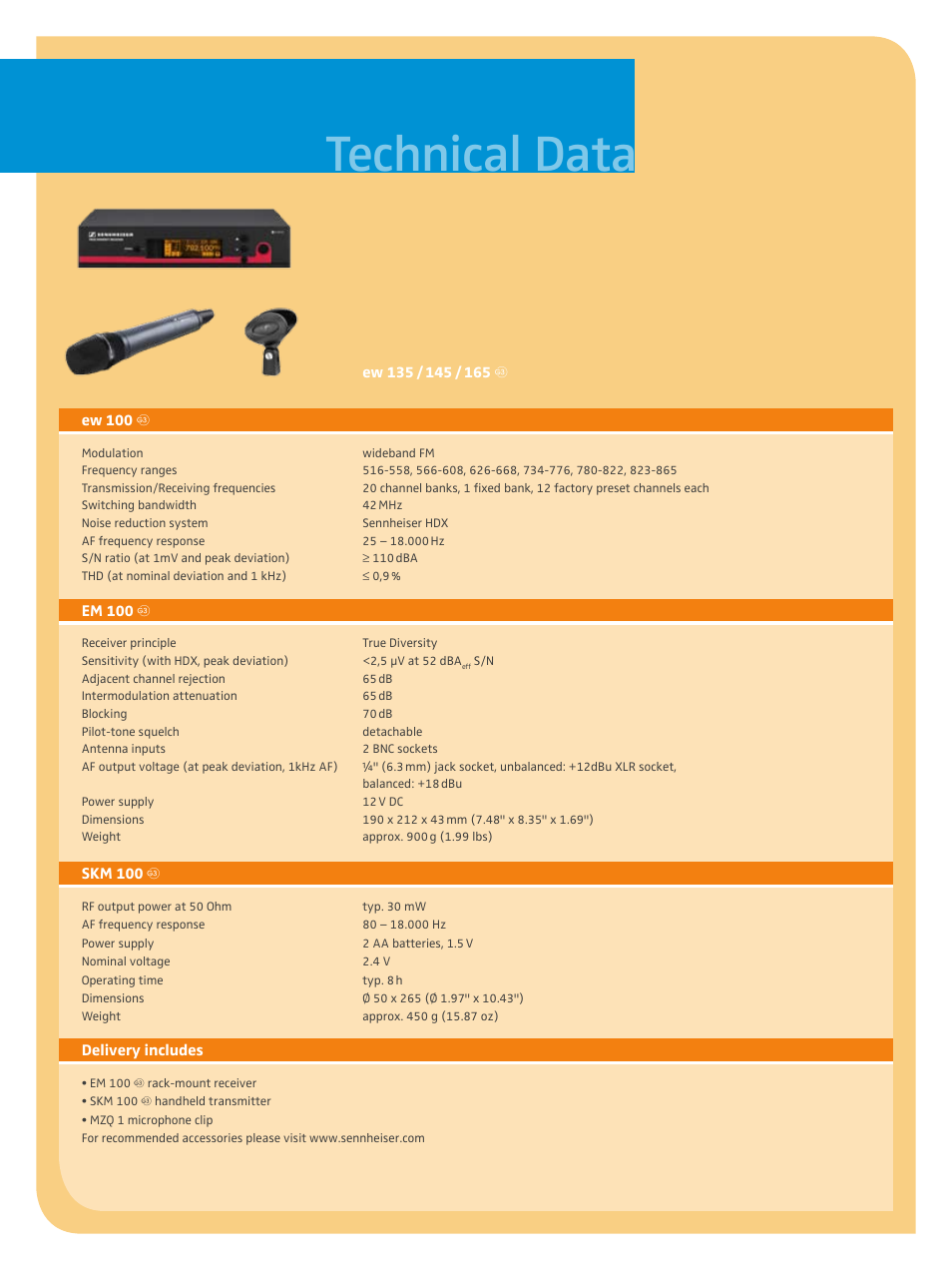 Technical data | Sennheiser 100 User Manual | Page 2 / 2