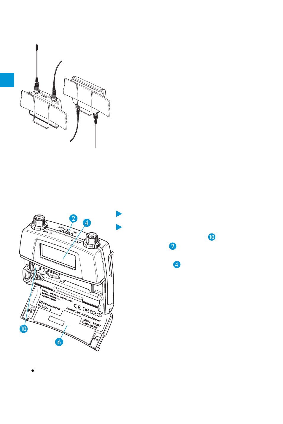 Attaching the transmitter to clothing, Using the transmitter, Switching the transmitter on/off | Sennheiser SK 5212 User Manual | Page 11 / 33