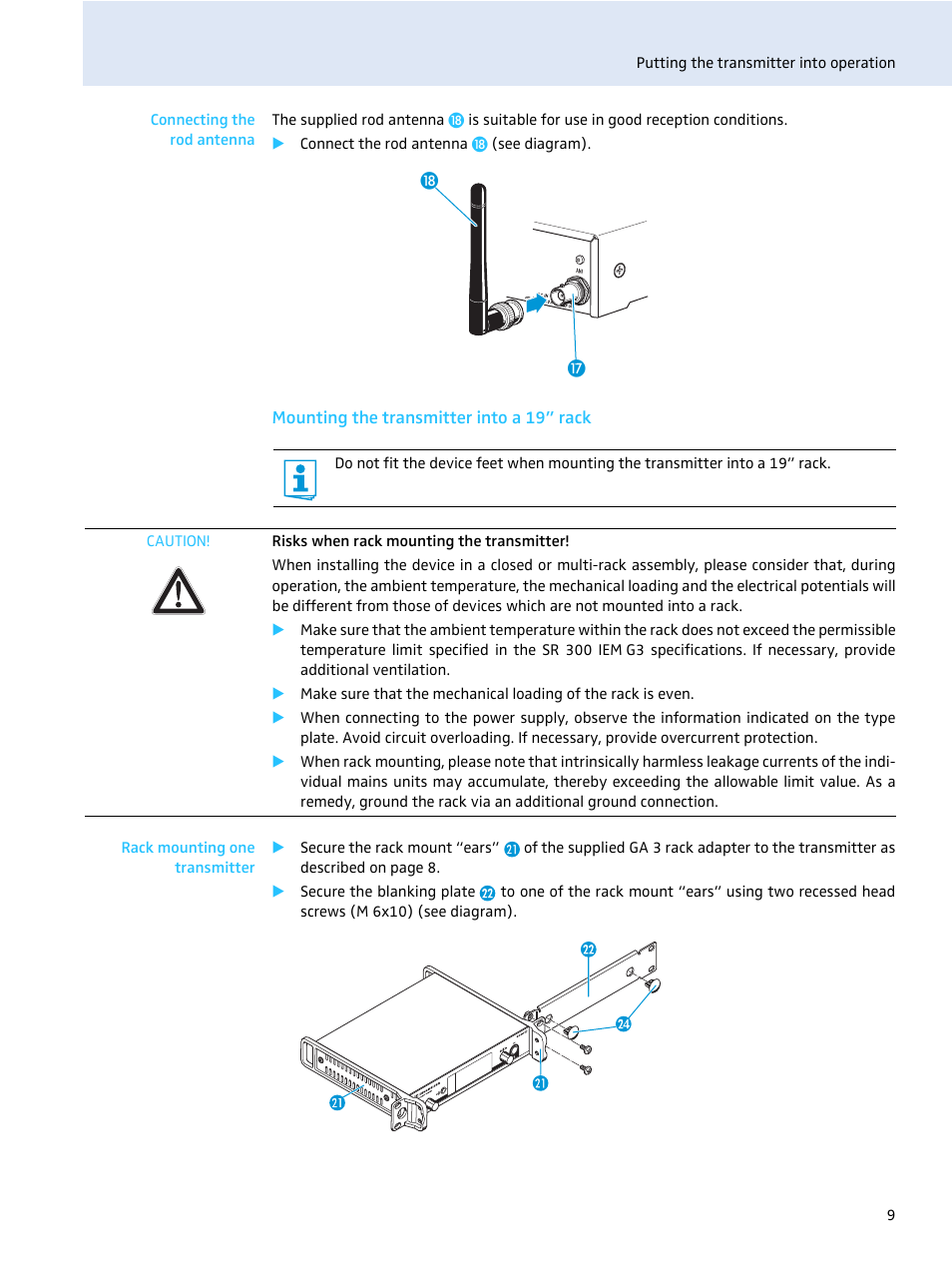 Mounting the transmitter into a 19” rack | Sennheiser evolution wireless SR 300 IEM User Manual | Page 11 / 30