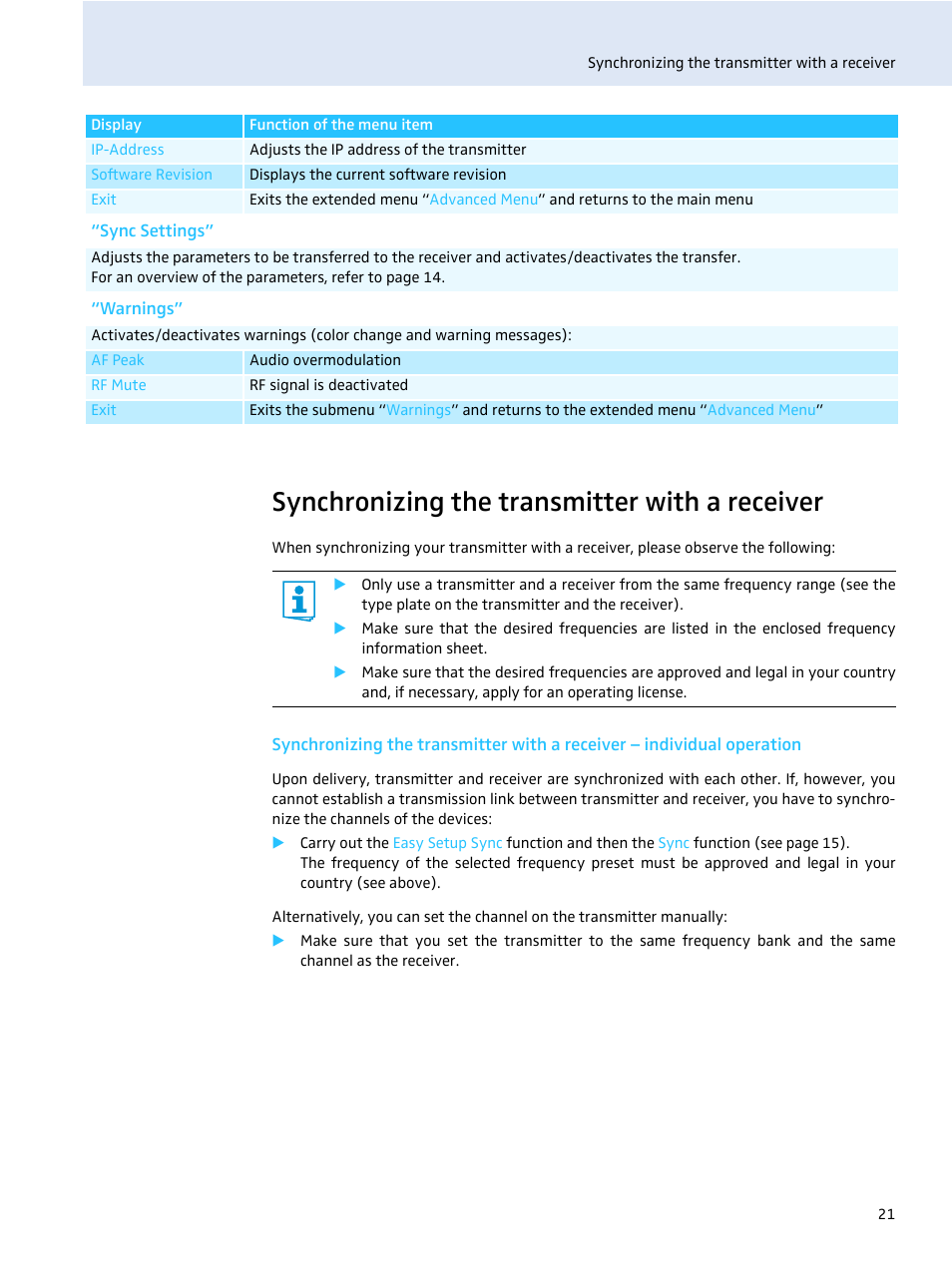 Synchronizing the transmitter with a receiver | Sennheiser evolution wireless SR 300 IEM User Manual | Page 23 / 30