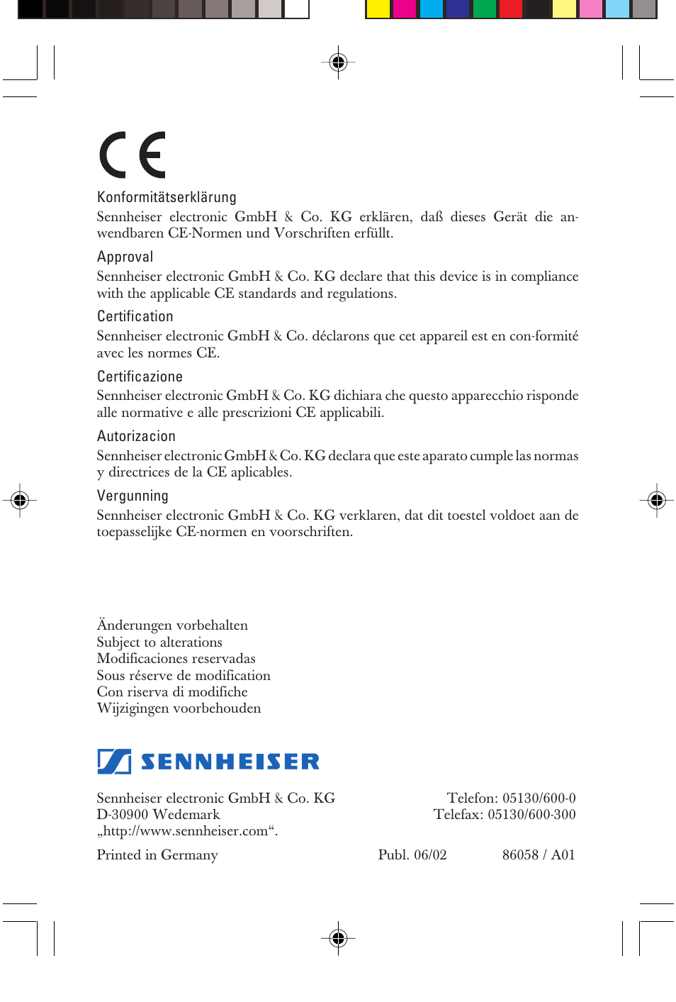 Sennheiser P/N 025-250-015 User Manual | Page 16 / 16