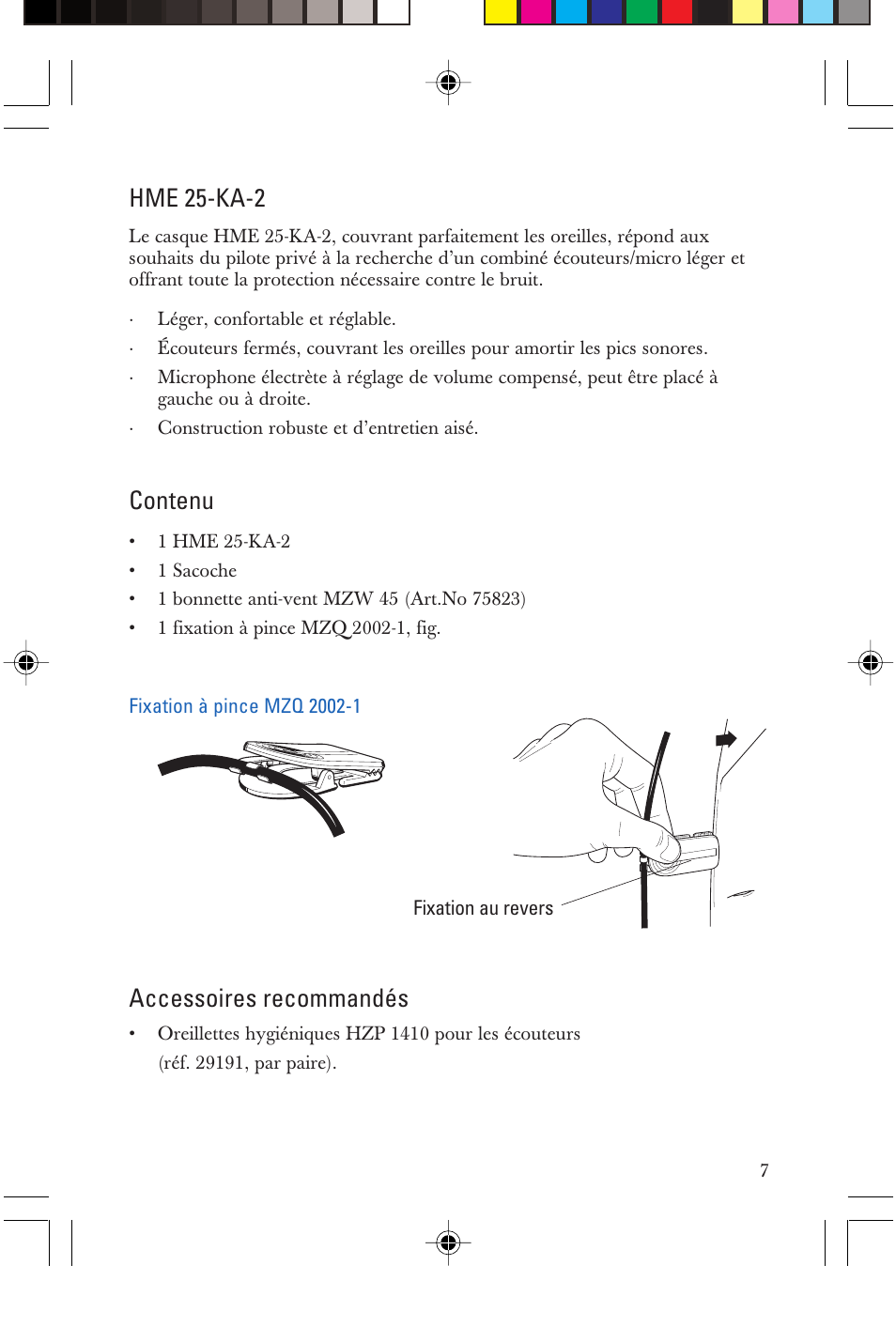 Hme 25-ka-2, Contenu, Accessoires recommandés | Sennheiser P/N 025-250-015 User Manual | Page 7 / 16