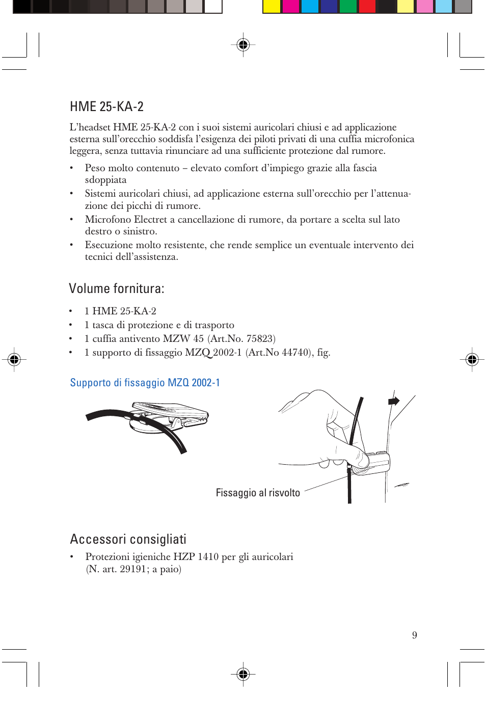 Hme 25-ka-2, Volume fornitura, Accessori consigliati | Sennheiser P/N 025-250-015 User Manual | Page 9 / 16