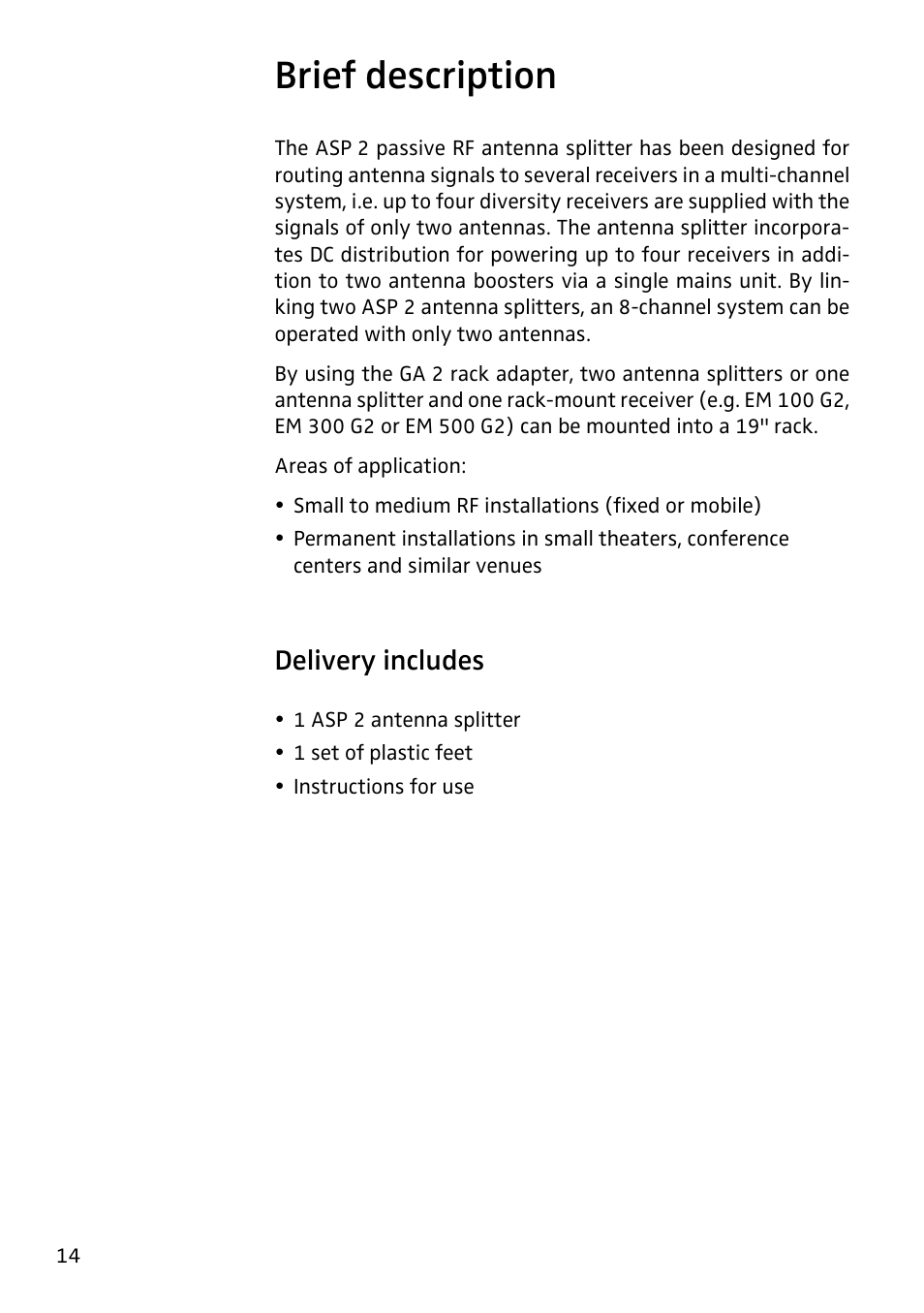 Brief description, Delivery includes | Sennheiser ASP 2 User Manual | Page 2 / 13