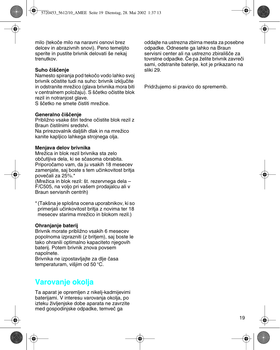 Varovanje okolja | Braun 5612 User Manual | Page 19 / 38