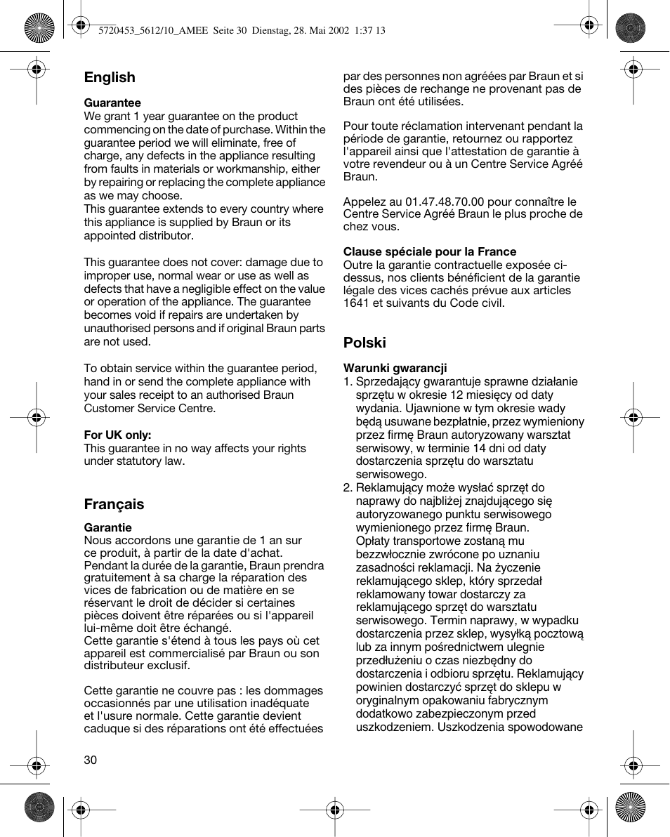 English, Français, Polski | Braun 5612 User Manual | Page 30 / 38