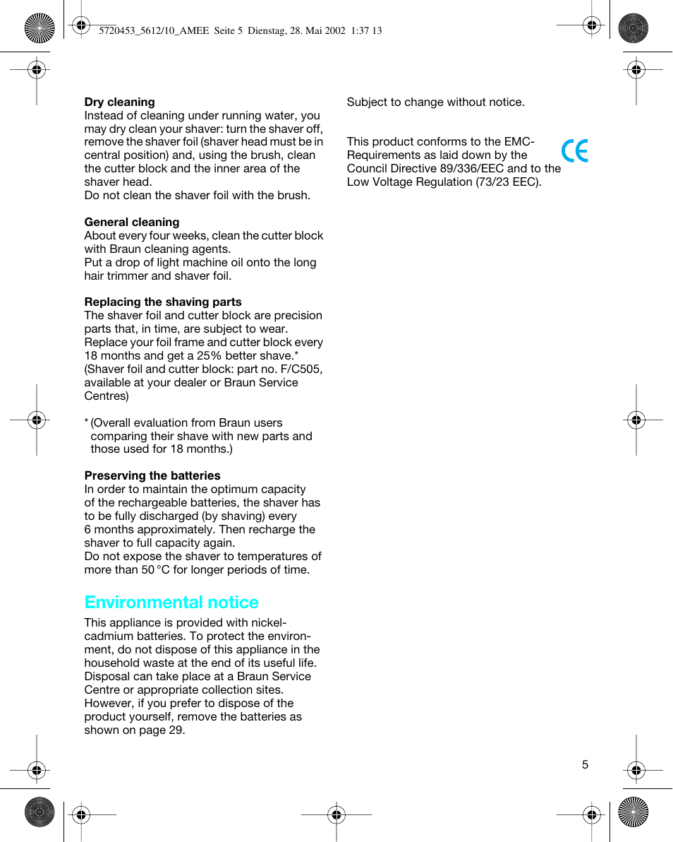Environmental notice | Braun 5612 User Manual | Page 5 / 38