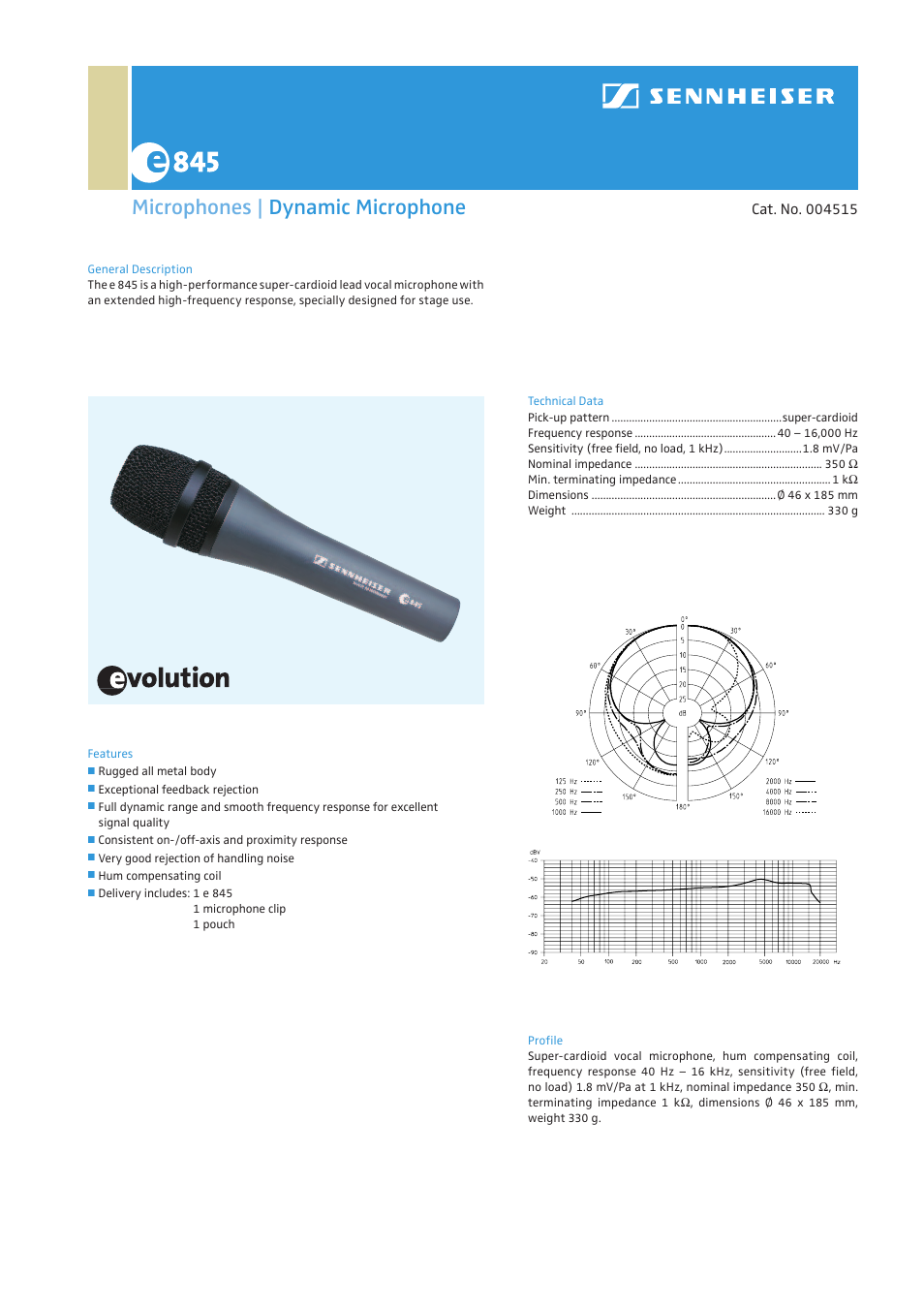 Sennheiser EVOLUTION E 845 User Manual | 1 page