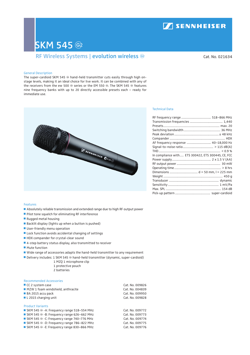 Sennheiser SKM 545G User Manual | 1 page