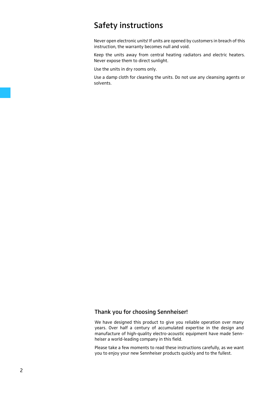 Safety instructions | Sennheiser EW100 G2 User Manual | Page 2 / 47