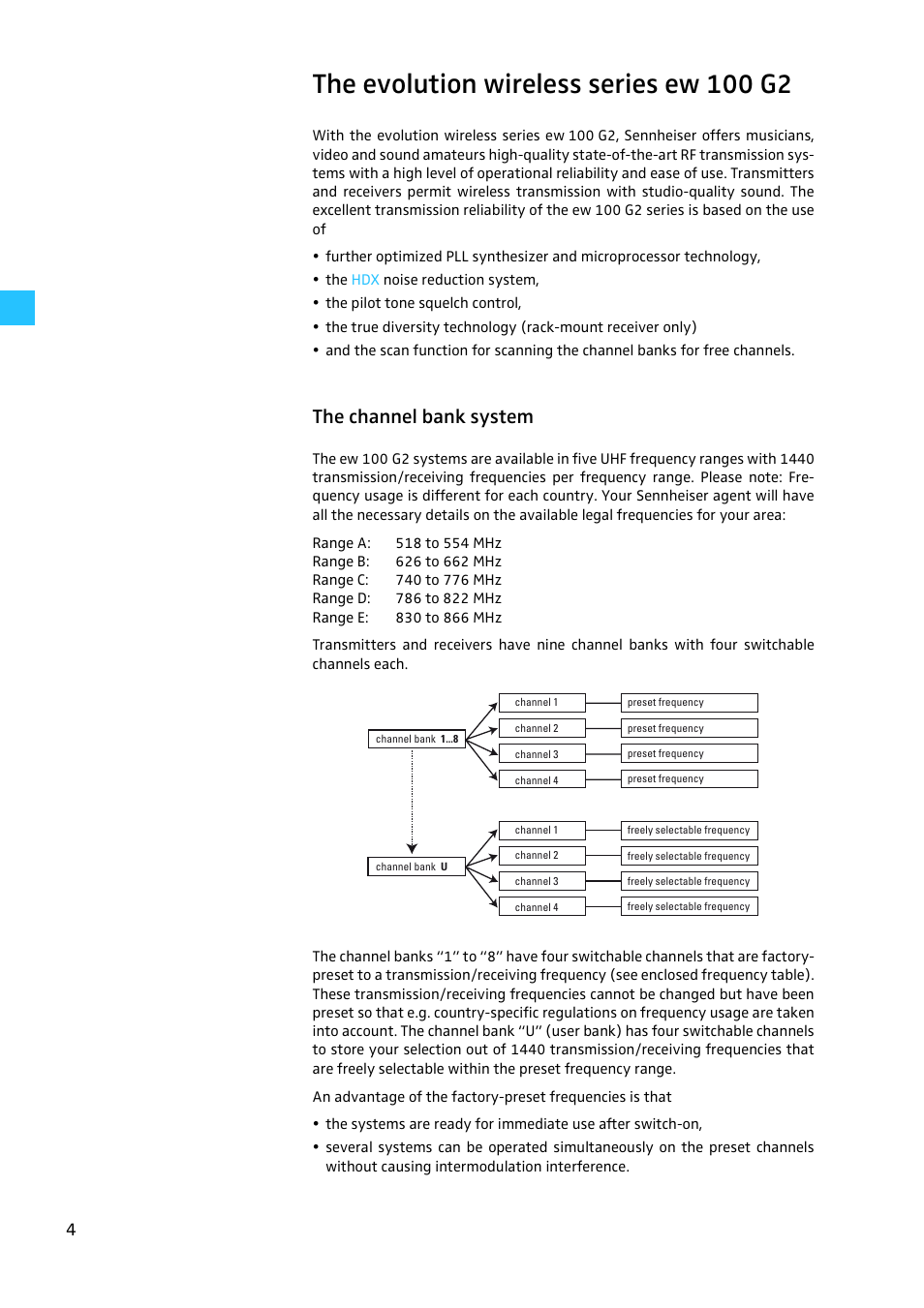 The evolution wireless series ew 100 g2, The channel bank system | Sennheiser EW100 G2 User Manual | Page 4 / 47