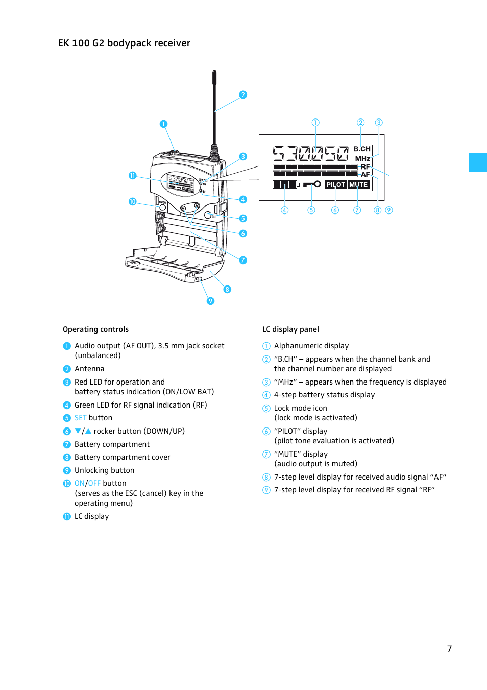 Ek 100 g2 bodypack receiver | Sennheiser EW100 G2 User Manual | Page 7 / 47