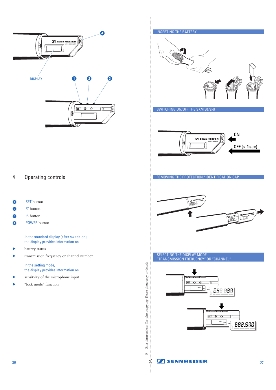 4operating controls | Sennheiser SKM 3072-U User Manual | Page 3 / 11