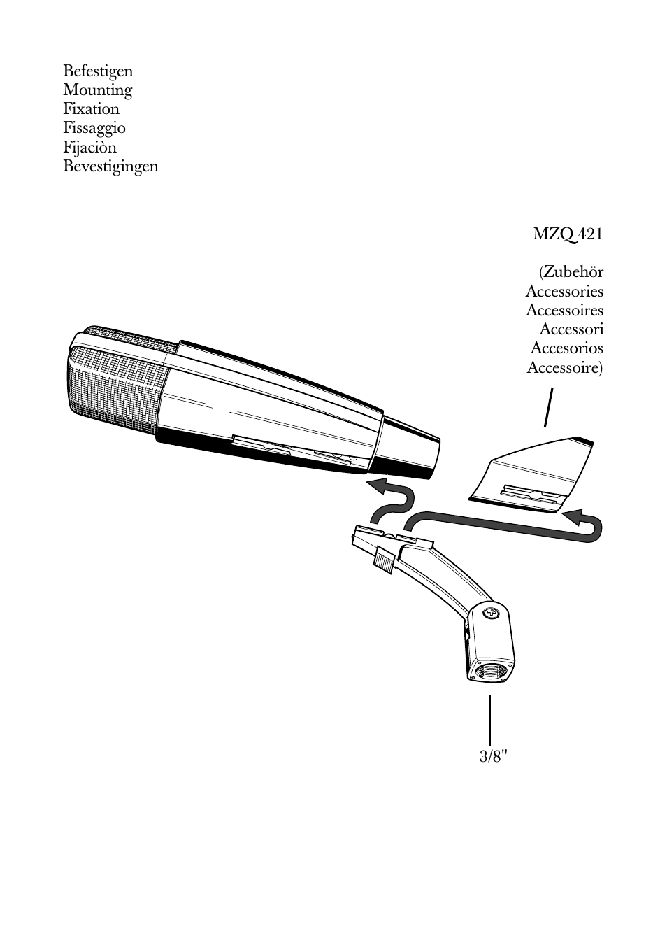 Befestigen, Zubehör, Mounting | Accessories, Fixation, Accessoires, Fissaggio, Accessori, Fijaciòn, Accesorios | Sennheiser BF 521-II User Manual | Page 9 / 12