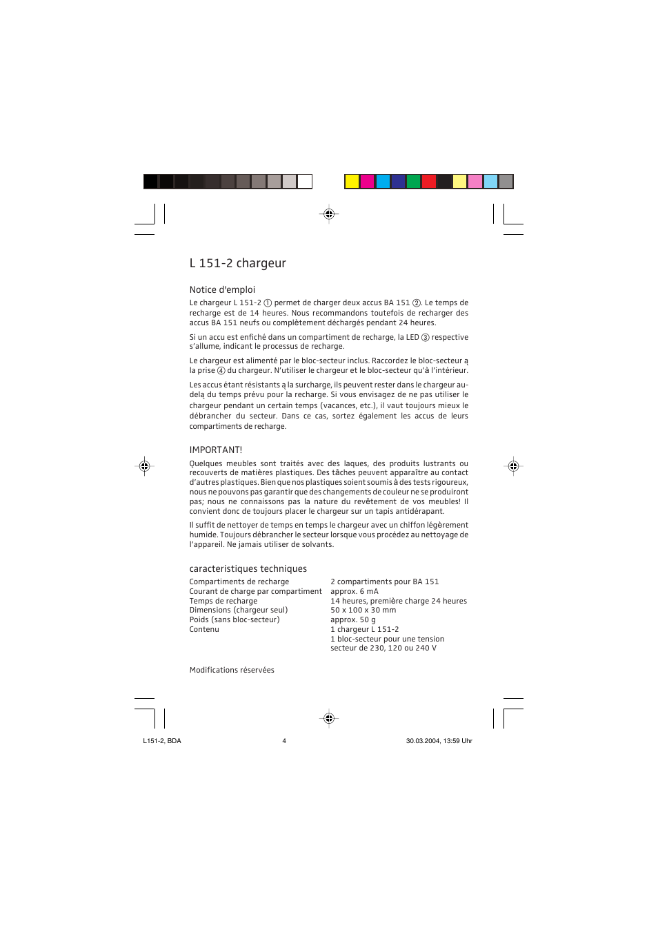 L 151-2 chargeur | Sennheiser L151-2 User Manual | Page 4 / 8