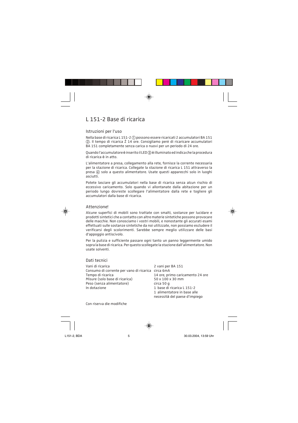 L 151-2 base di ricarica | Sennheiser L151-2 User Manual | Page 5 / 8