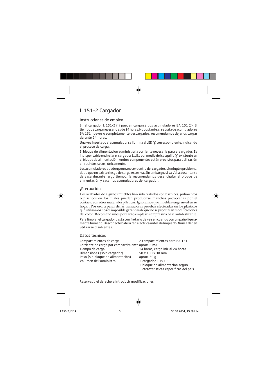 L 151-2 cargador | Sennheiser L151-2 User Manual | Page 6 / 8