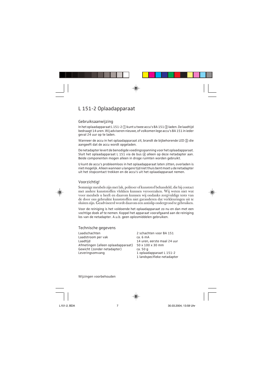 L 151-2 oplaadapparaat | Sennheiser L151-2 User Manual | Page 7 / 8