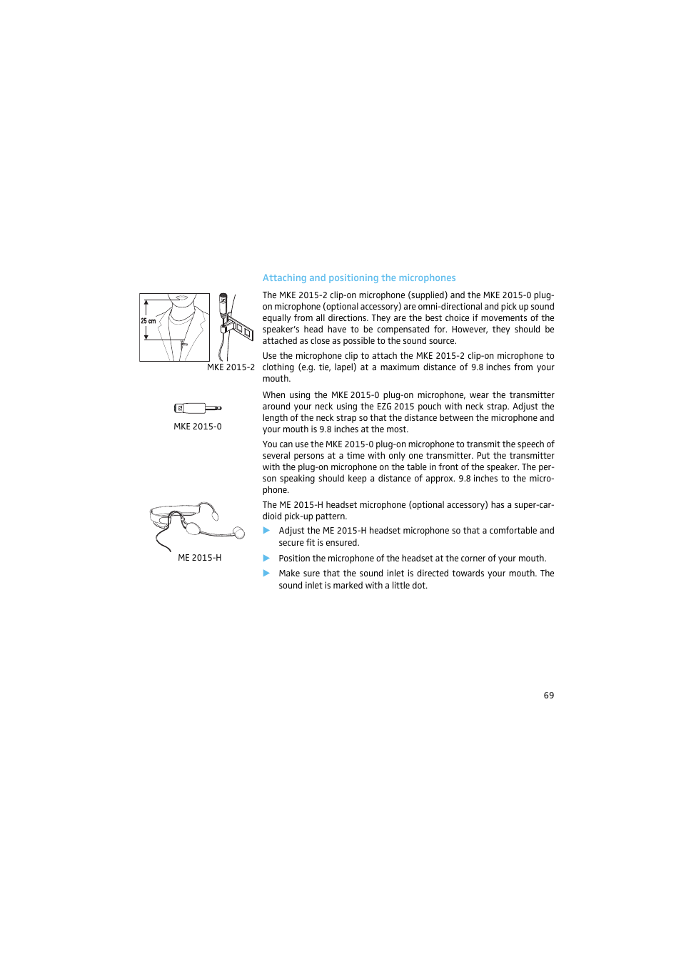 Attaching and positioning the microphones | Sennheiser 2015 User Manual | Page 17 / 61