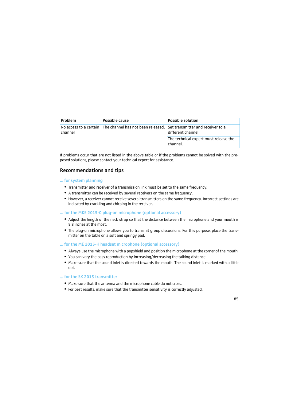 Recommendations and tips, For system planning, For the sk 2015 transmitter | Sennheiser 2015 User Manual | Page 33 / 61