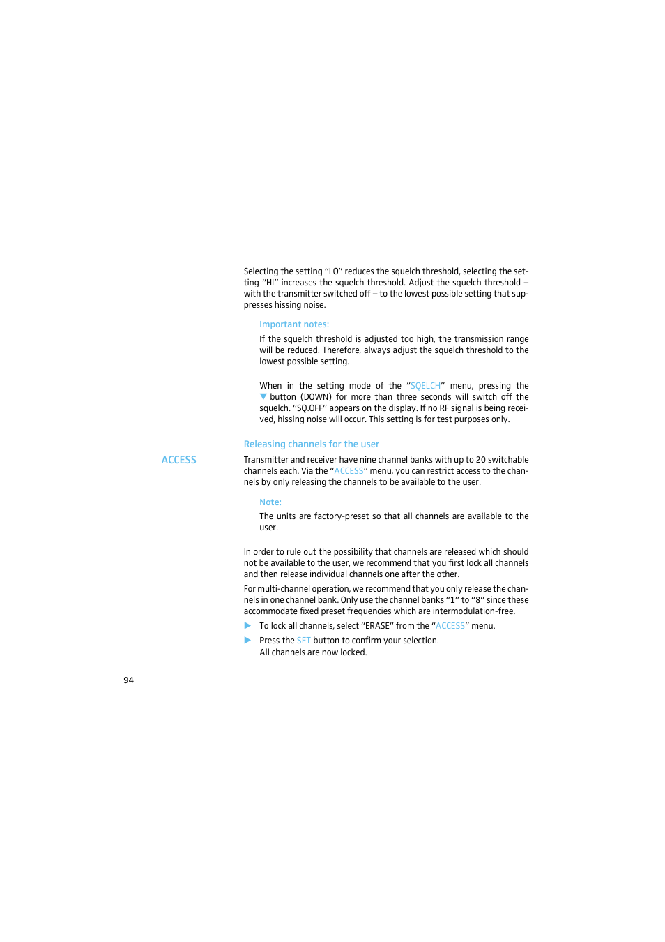Releasing channels for the user | Sennheiser 2015 User Manual | Page 42 / 61