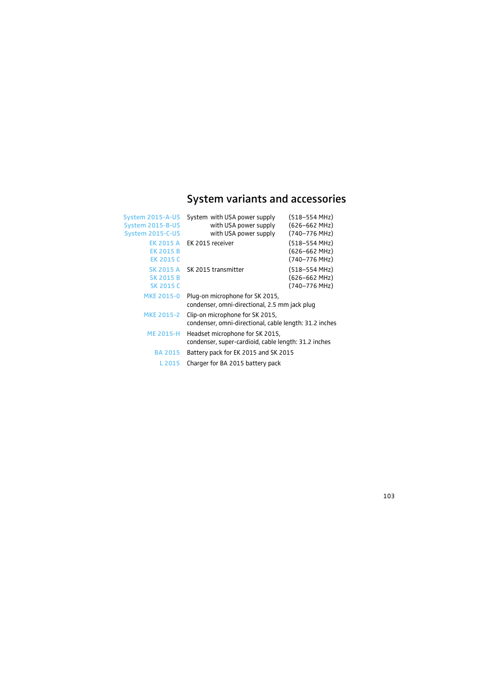 System variants and accessories, See “system variants | Sennheiser 2015 User Manual | Page 51 / 61
