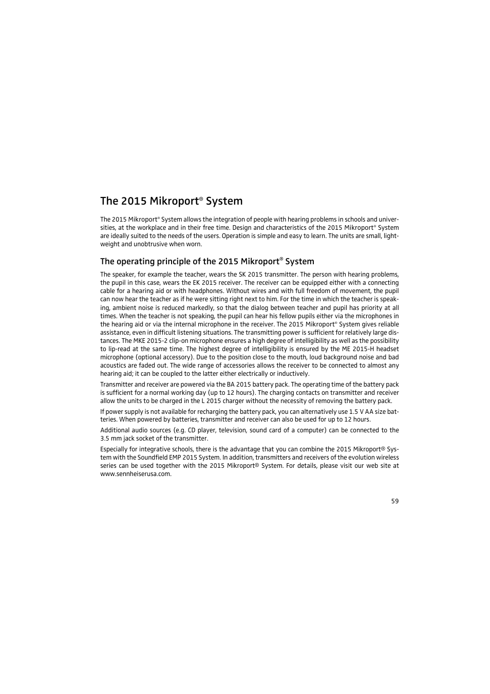 The 2015 mikroport® system, The receiver, Information for users of | The 2015 mikroport, System, The operating principle of the 2015 mikroport | Sennheiser 2015 User Manual | Page 7 / 61