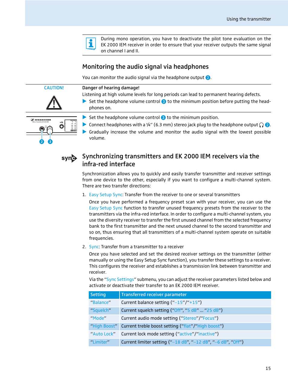 Monitoring the audio signal via headphones | Sennheiser SR 2050 IEM User Manual | Page 16 / 29