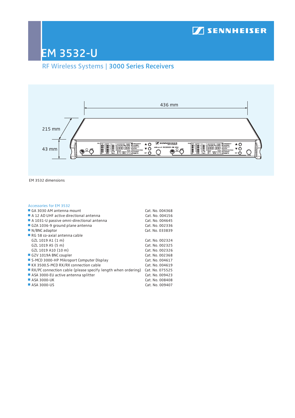 Em 3532-u, Rf wireless systems | 3000 series receivers | Sennheiser EM 3532-U User Manual | Page 2 / 4
