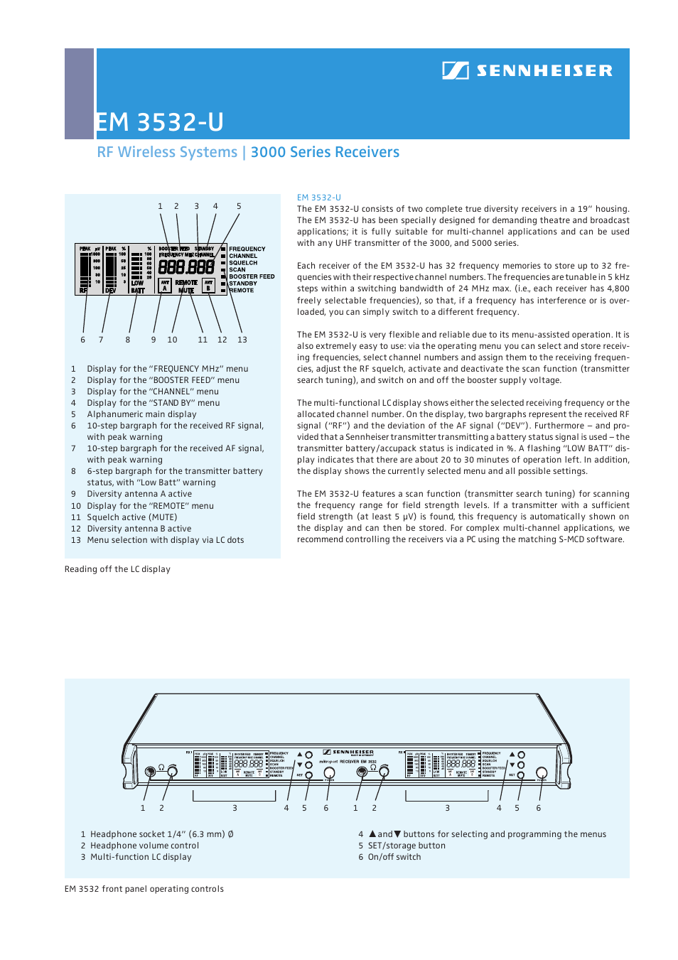 Em 3532-u, Rf wireless systems | 3000 series receivers | Sennheiser EM 3532-U User Manual | Page 3 / 4