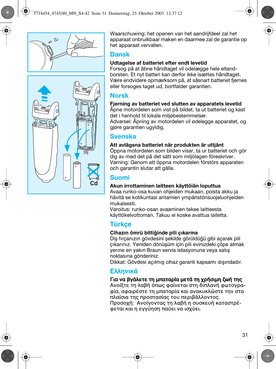 Dansk, Norsk, Svenska | Suomi, Türkçe, Пплуио | Braun 4745 Fix300 TriControl User Manual | Page 31 / 42